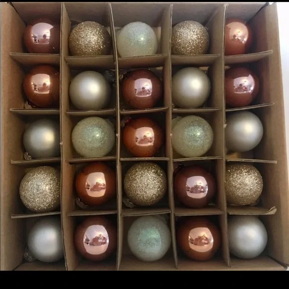25 Mini Glass Christmas Ball Ornaments Rose Gold Shiny Matte Glitter - Picture 2 of 7
